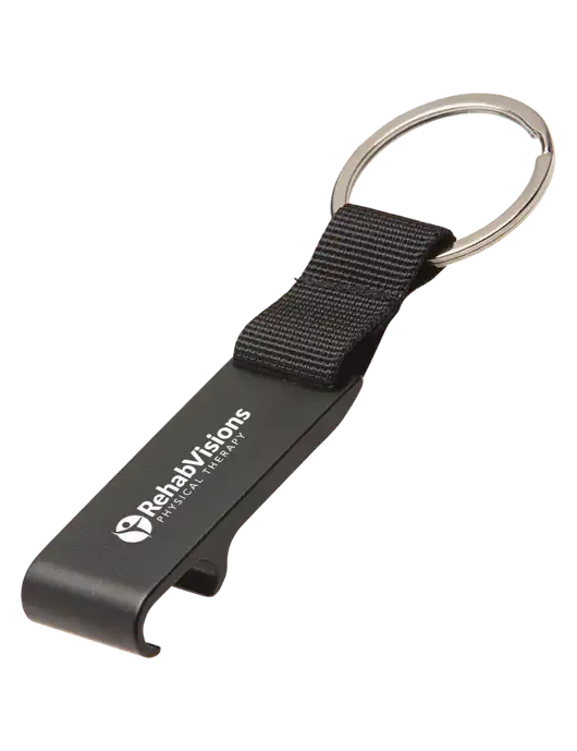 Black Bottle Opener & Key Ring w/RV Physical Therapy Logo