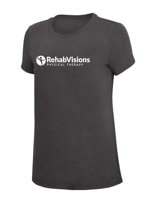 Womens Simply Soft Heather Charcoal 4.5oz  Poly/Combed Ring Spun Cotton T-Shirt w/RV Physical Therapy Logo