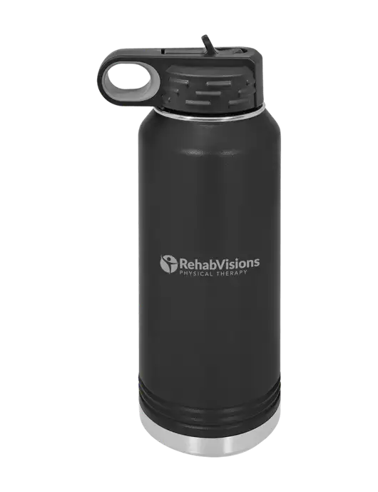 Polar Camel 32 oz Powder Coated Black Vacuum Insulated Water Bottle w/RV Physical Therapy Logo