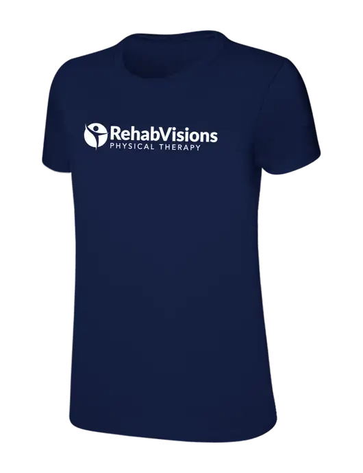 Womens Ring Spun Navy 4.5 oz T-Shirt w/RV Physical Therapy Logo