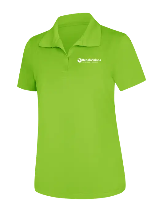 Womens Lime Green Micropique Sport-Wick Polo w/RV Physical Therapy Logo