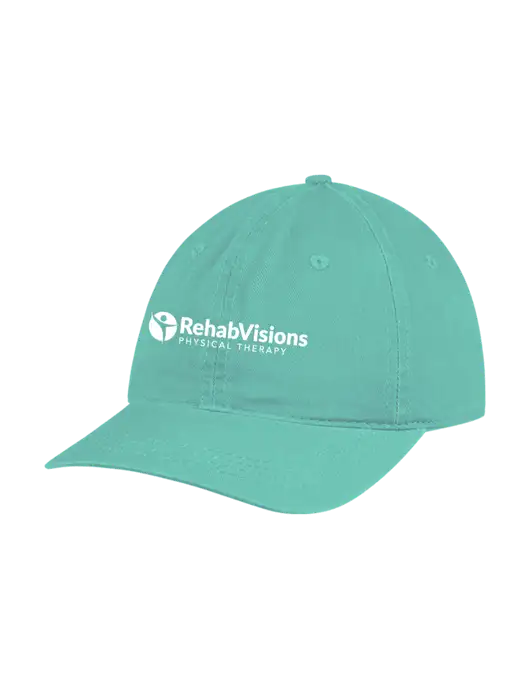 Garment Washed Unstructured Twill Very Light Teal Cap w/RV Physical Therapy Logo