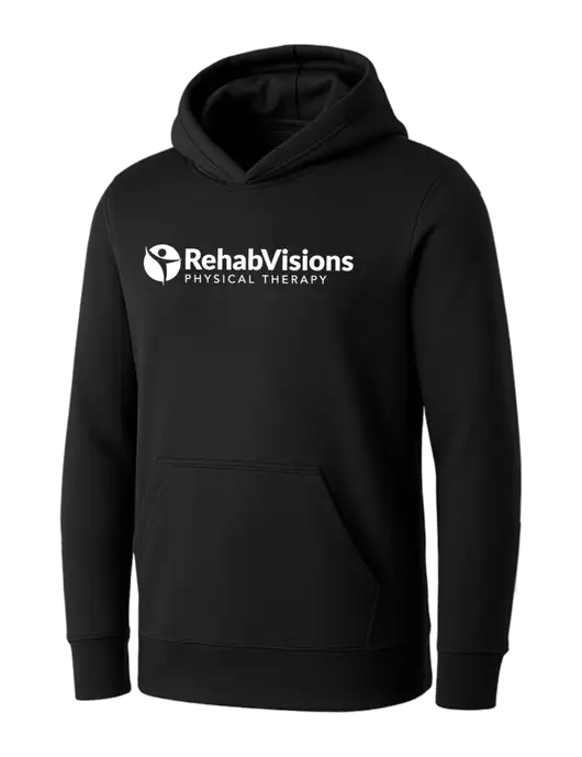 Womens Black Core Fleece Pullover Hooded Sweatshirt w/RV Physical Therapy Logo