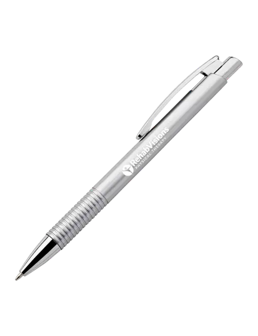 Malay Silver Ballpoint Pen - Blue Ink w/RV Physical Therapy Logo