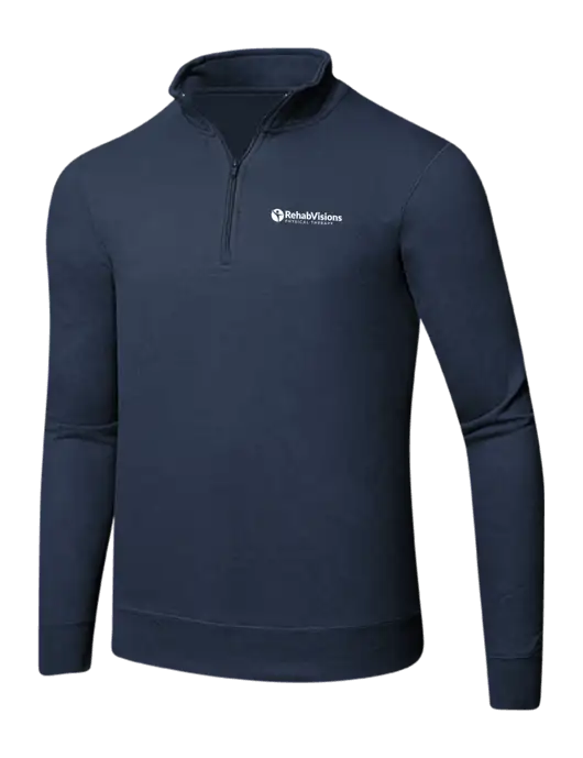 Team Navy 8.5 oz Ring Spun 1/4 Zip Pullover Sweatshirt w/RV Physical Therapy Logo