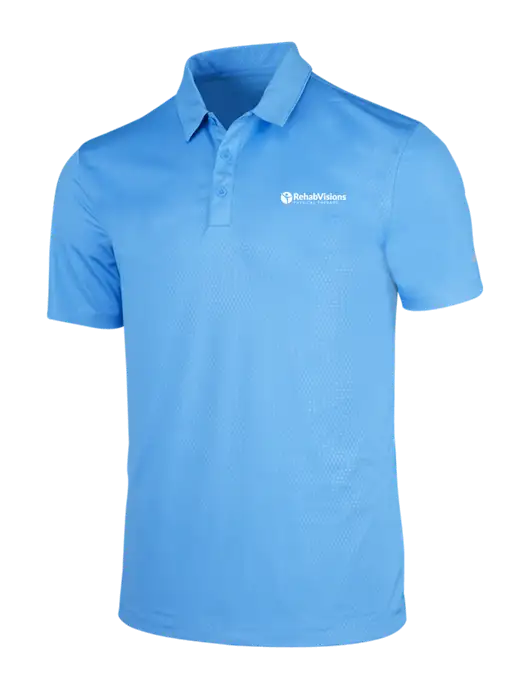 NIKE Light Royal Blue Dri-Fit Embossed Tri-Blade Polo w/RV Physical Therapy Logo