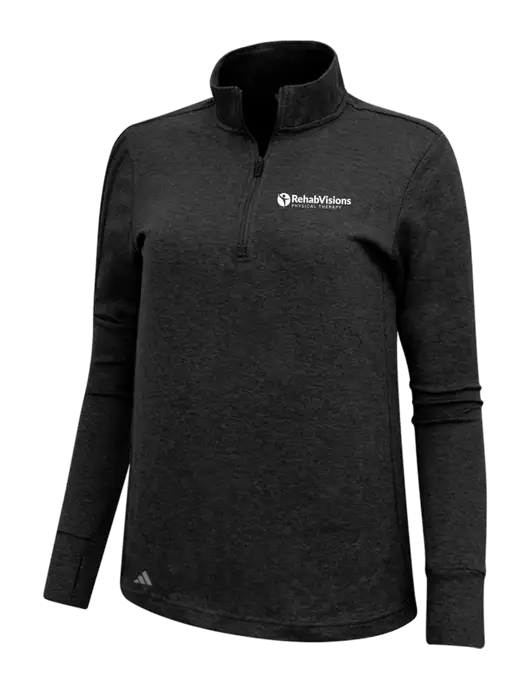 Adidas Black Melange Womens 3 Stripes Quarter Zip Sweater w/RV Physical Therapy Logo
