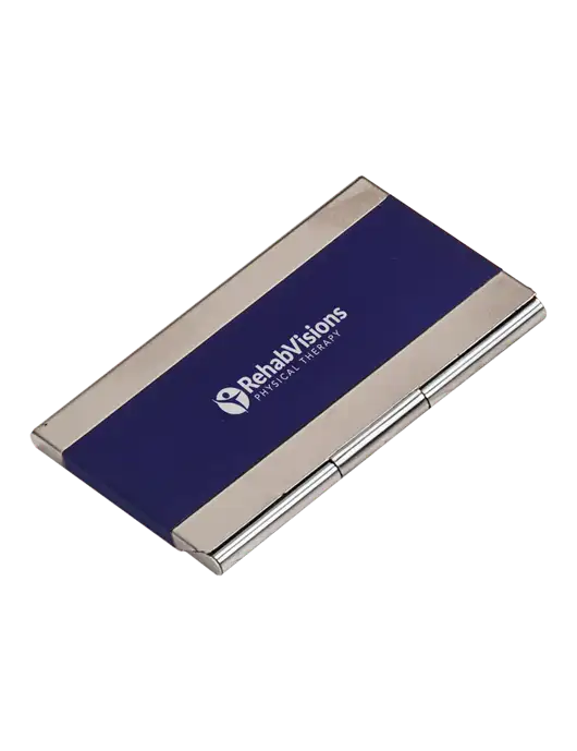 Blue 3.75 x 2.5 Business Card Holder w/RV Physical Therapy Logo