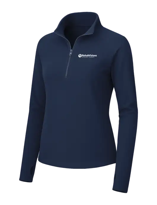 Womens Navy Microfleece 1/2 Zip Pullover w/RV Physical Therapy Logo