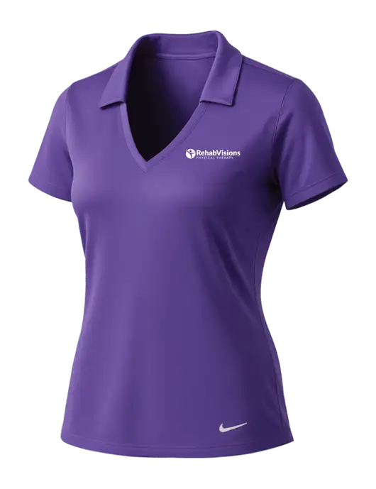 NIKE Purple Womens Dri-Fit Vertical Mesh Polo w/RV Physical Therapy Logo