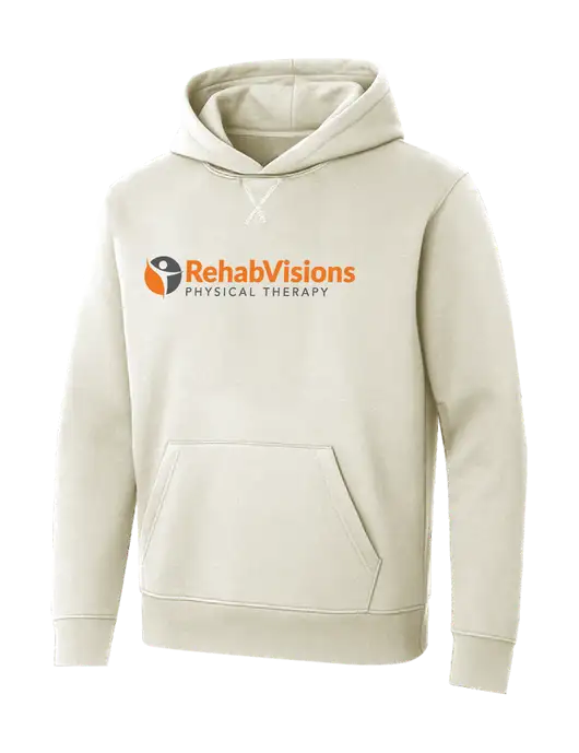 Allmade White Sand Organic French Terry Pullover Hoodie w/RV Physical Therapy Logo