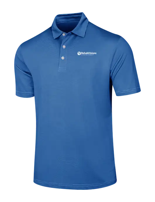 Callaway Royal Blue Fine Line Stripe Polo w/RV Physical Therapy Logo