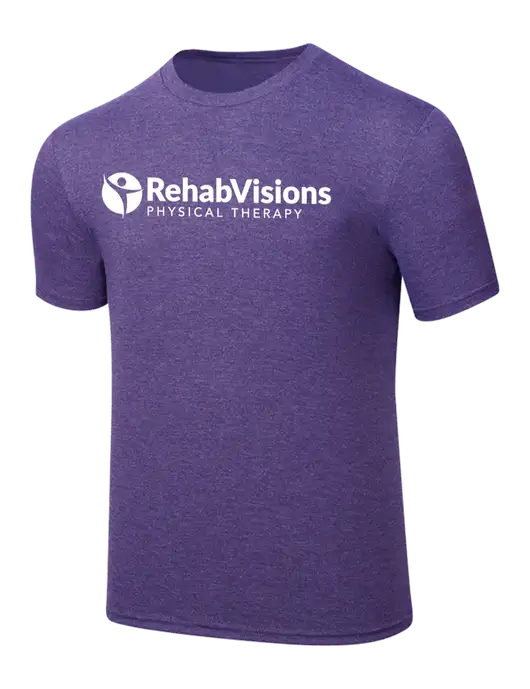 Simply Soft Purple Frost 4.5oz  Poly/Combed Ring Spun Cotton T-Shirt w/RV Physical Therapy Logo