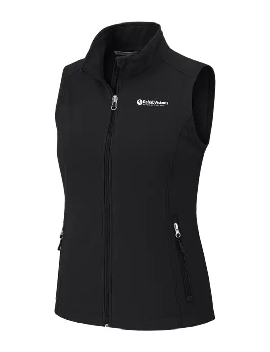 Black Womens Core Soft Shell Vest w/RV Physical Therapy Logo