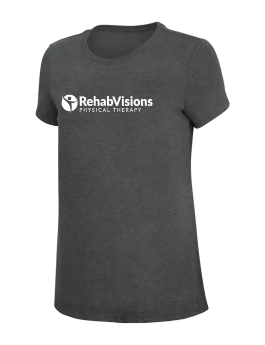 Womens Simply Soft Charcoal 4.5oz Poly/Combed Ring Spun Cotton T-Shirt w/RV Physical Therapy Logo
