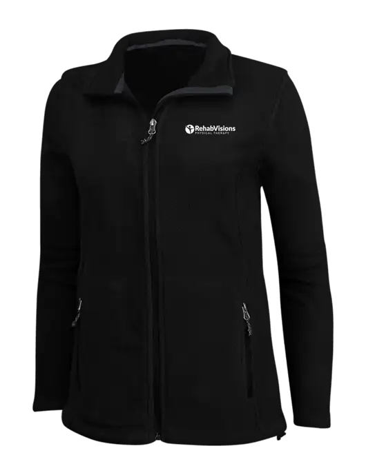Womens Black Fleece Jacket w/RV Physical Therapy Logo