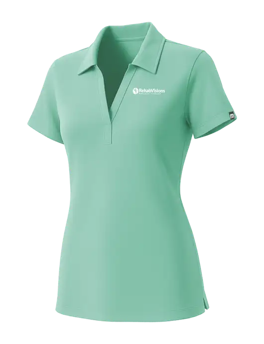 TravisMathew Womens Very Light Green Glenview Solid Polo w/RV Physical Therapy Logo