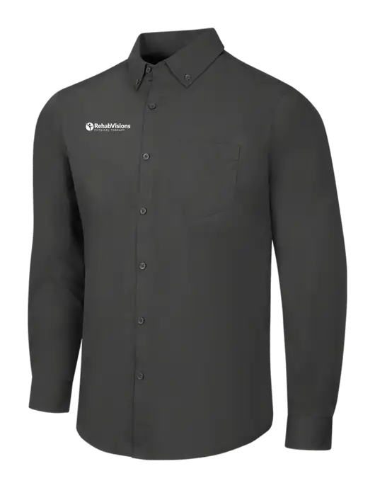 Dark Grey Long Sleeve Carefree Poplin Shirt w/RV Physical Therapy Logo