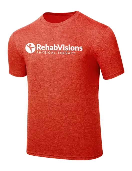 Simply Soft Dark Orange Heathered 4.5oz  Poly/Combed Ring Spun Cotton T-Shirt w/RV Physical Therapy Logo