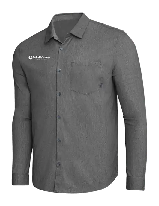 OGIO Dark Grey Heather Extend Long Sleeve Button Up Shirt w/RV Physical Therapy Logo