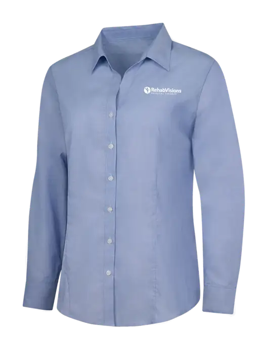 Light Slate Blue Womens Crosshatch Easy Care Shirt w/RV Physical Therapy Logo