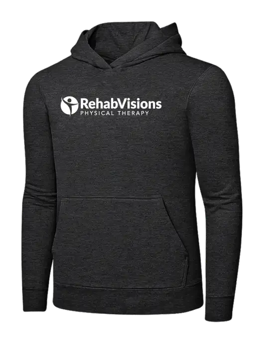 Dark Heather Grey 7.8 oz Ring Spun Hooded Sweatshirt w/RV Physical Therapy Logo