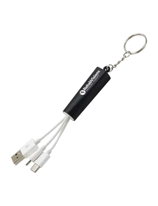 Black Light-Up Charging Cable with Key Ring w/RV Physical Therapy Logo