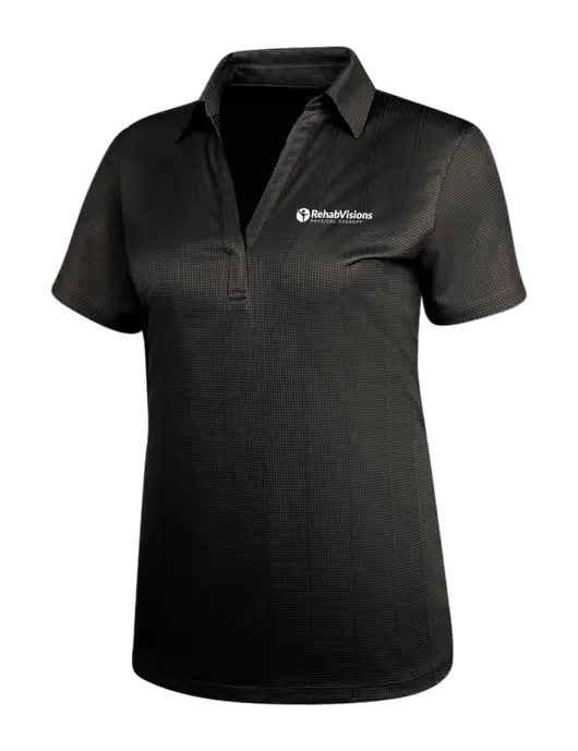 Black Womens Performance Fine Jacquard Polo w/RV Physical Therapy Logo