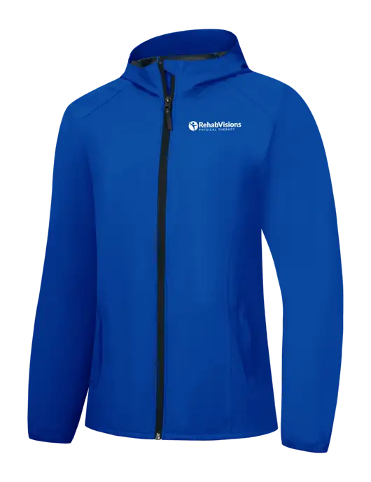 Womens Royal Essential Rain Jacket w/RV Physical Therapy Logo