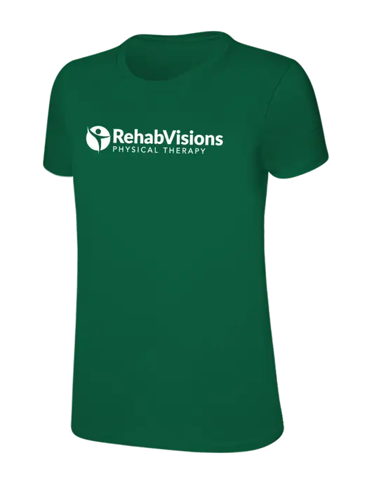 Womens Ring Spun Kelly Green 4.5 oz T-Shirt w/RV Physical Therapy Logo