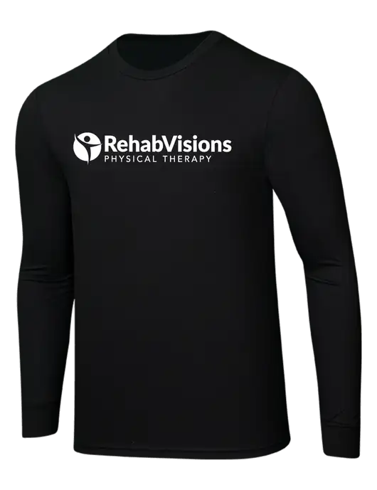 Simply Soft Long Sleeve Black 4.5 oz, Poly/Combed Ring Spun Cotton T-Shirt w/RV Physical Therapy Logo