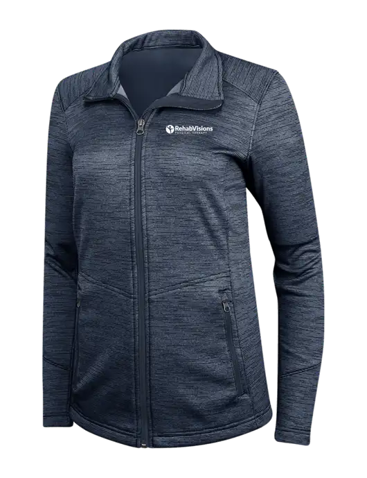 Navy Womens Digi Stripe Fleece Jacket w/RV Physical Therapy Logo