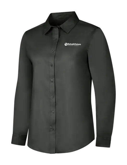Dark Grey Womens Long Sleeve Superpro React Twill Shirt w/RV Physical Therapy Logo