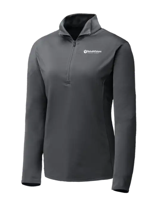 Dark Grey Womens Posicharge Competitor ¼ Zip Pullover w/RV Physical Therapy Logo