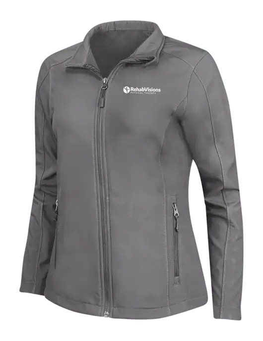 Medium Grey Womens Core Soft Shell Jacket w/RV Physical Therapy Logo