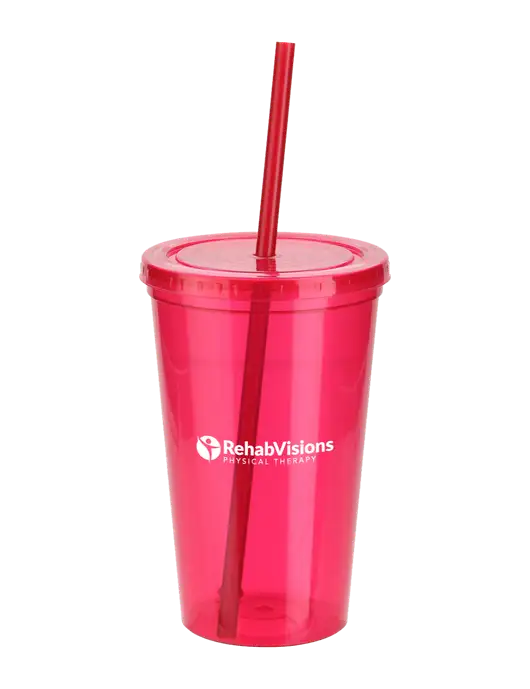 Sorrento Red 16 oz Tumbler with Lid & Straw w/RV Physical Therapy Logo