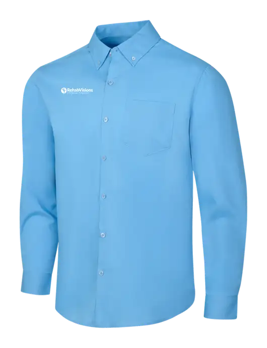 Carolina Blue Long Sleeve Carefree Poplin Shirt w/RV Physical Therapy Logo