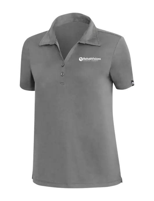 TravisMathew Med Dark Grey Womens Coto Performance Polo w/RV Physical Therapy Logo