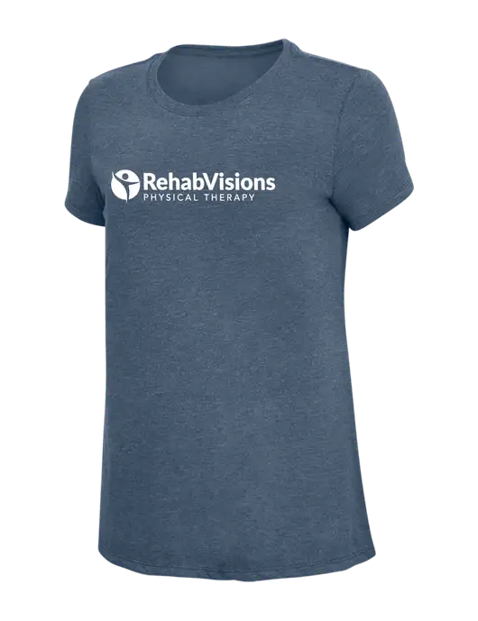 Womens Simply Soft Navy Frost 4.5oz  Poly/Combed Ring Spun Cotton T-Shirt w/RV Physical Therapy Logo