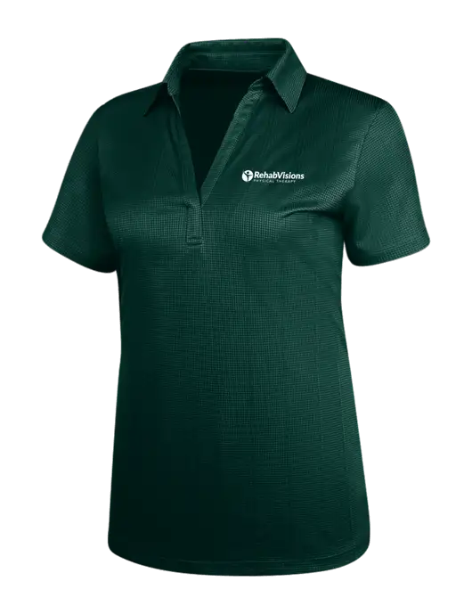 Dark Green Womens Performance Fine Jacquard Polo w/RV Physical Therapy Logo