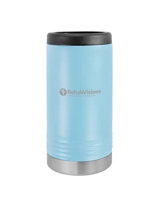 Polar Camel Powder Coated Light Blue Vacuum Insulated Slim Beverage Holder w/RV Physical Therapy Logo