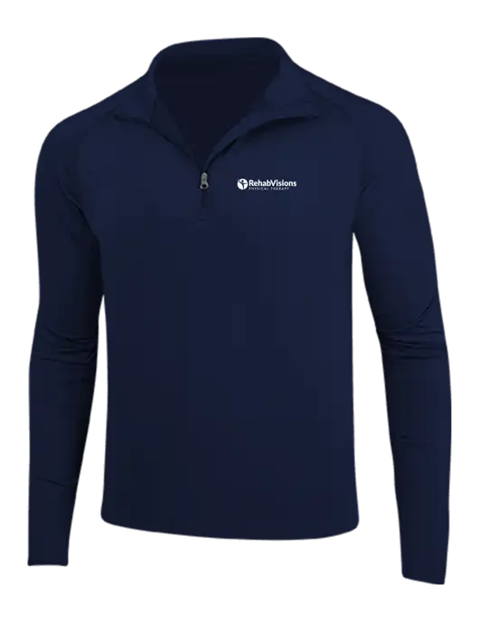 Navy Sport Wick Stretch 1/4 Zip Pullover w/RV Physical Therapy Logo