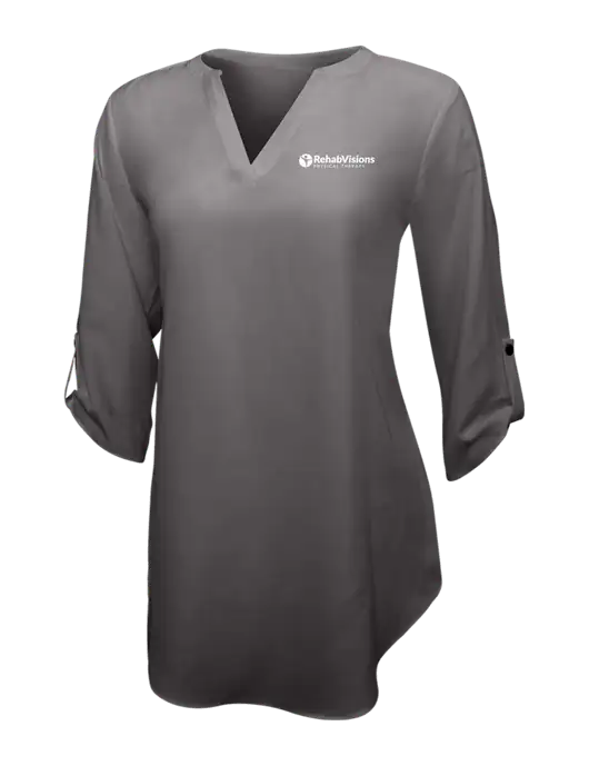 Dark Grey Womens 3/4 Sleeve Tunic Blouse w/RV Physical Therapy Logo