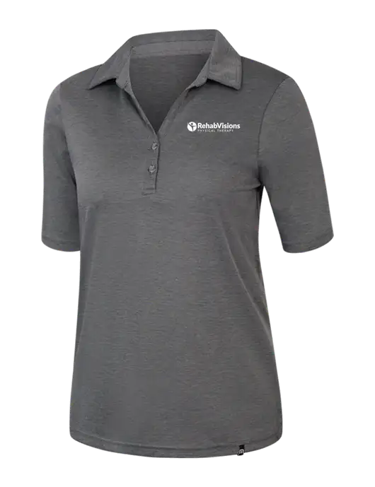 TravisMathew Womens Black Heather Sunsetters Polo w/RV Physical Therapy Logo