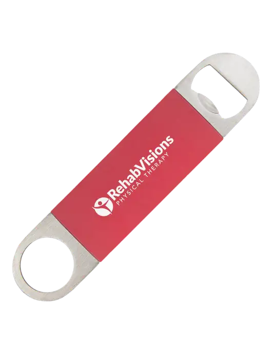 Red Bottle Opener with Silicone Grip w/RV Physical Therapy Logo