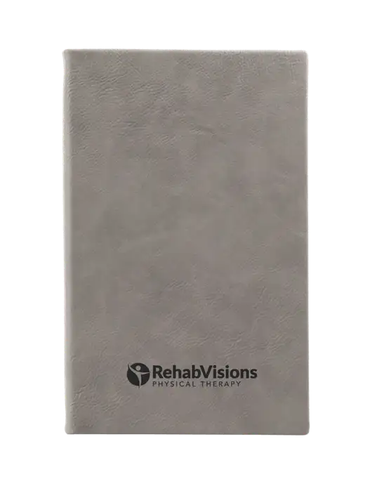 Grey Leatherette 5.25 x 8.25 Journal w/RV Physical Therapy Logo