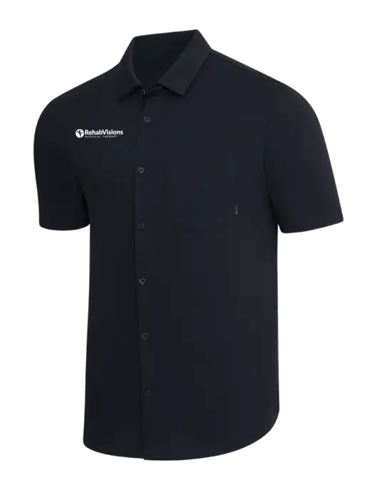 OGIO Black Extend Short Sleeve Button Up Shirt w/RV Physical Therapy Logo