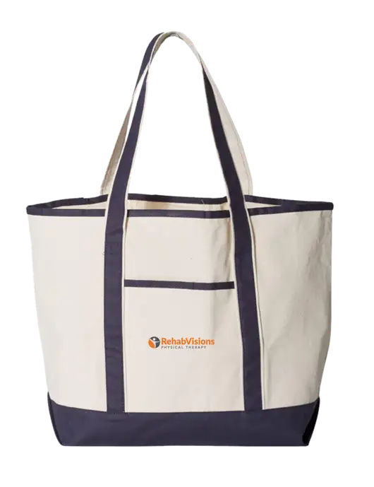 Natural/Navy Large Canvas Deluxe Tote w/RV Physical Therapy Logo