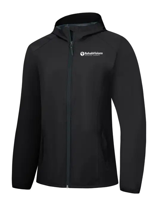 Womens Black Essential Rain Jacket w/RV Physical Therapy Logo
