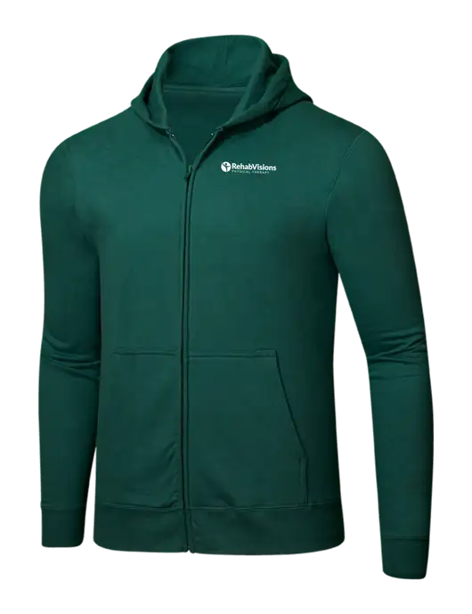 Forest Green 8.5 oz Ring Spun Zip Hooded Sweatshirt w/RV Physical Therapy Logo